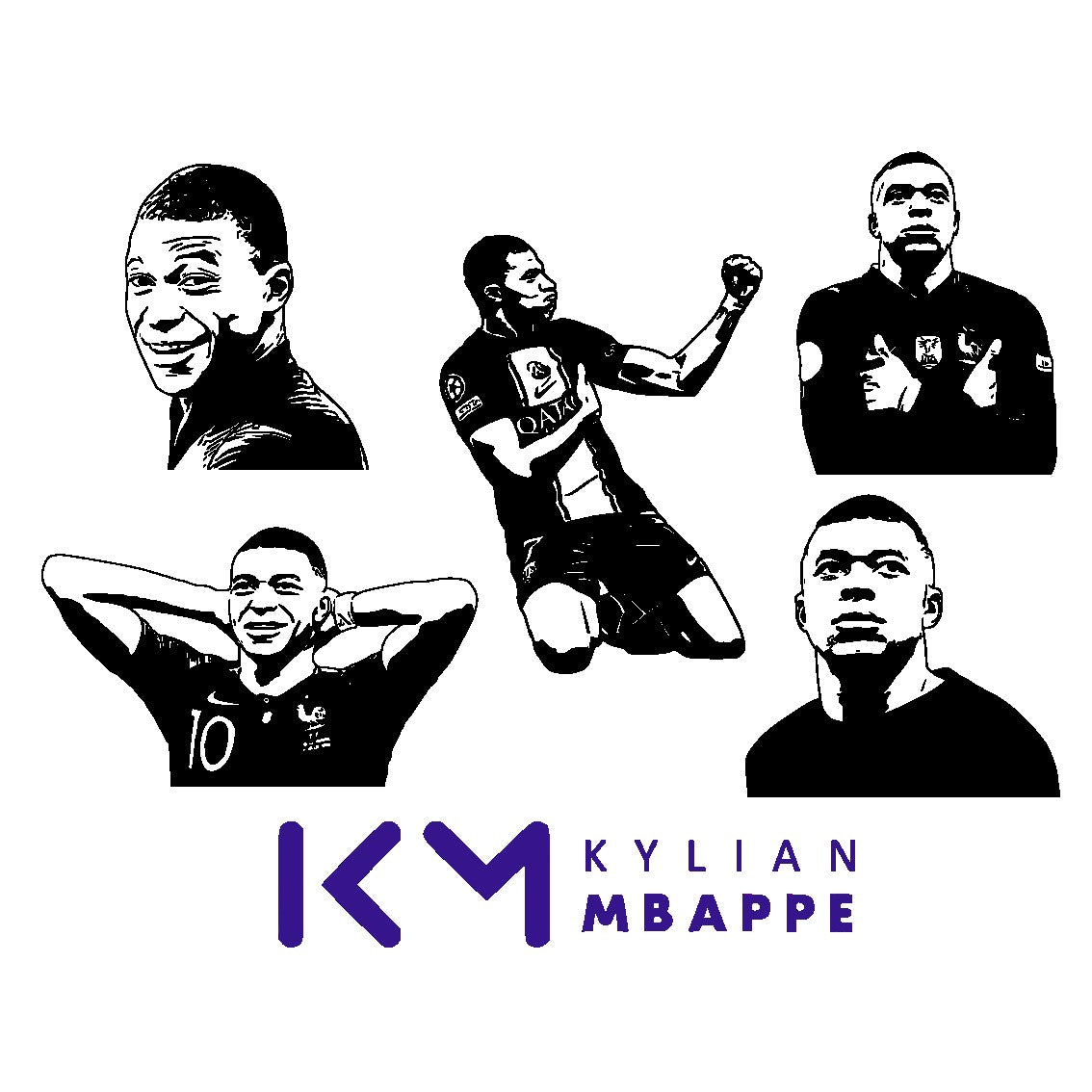 Kylian Mbappe with Logo Bundle Silhouette Vector Clipart Print file