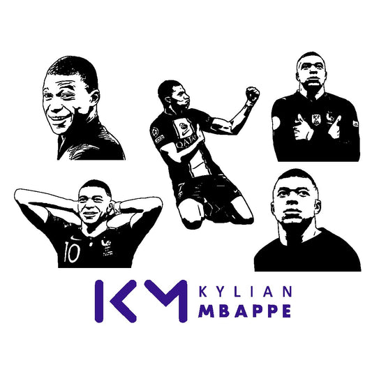 Kylian Mbappe with Logo Bundle Silhouette Vector Clipart Print file