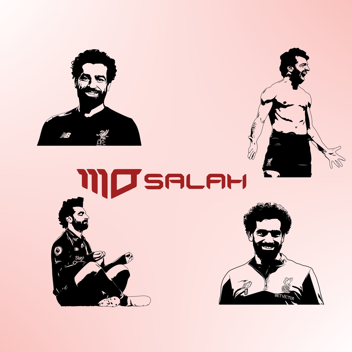 Mo Salah Liverpool FC with Logo Bundle Silhouette Vector Clipart Print files