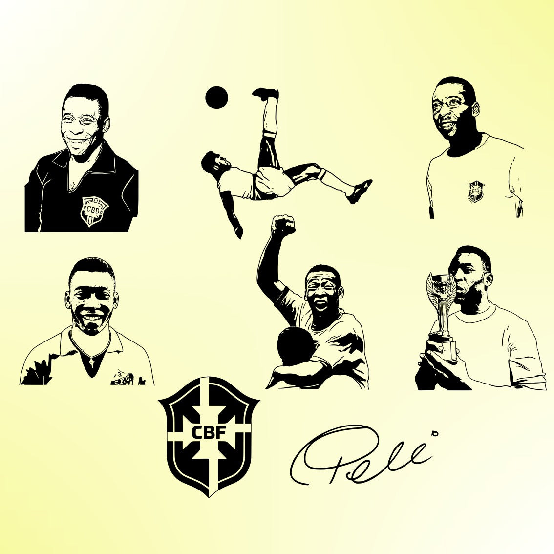 Pele with logo Bundle Silhouette Vector Clipart Print files