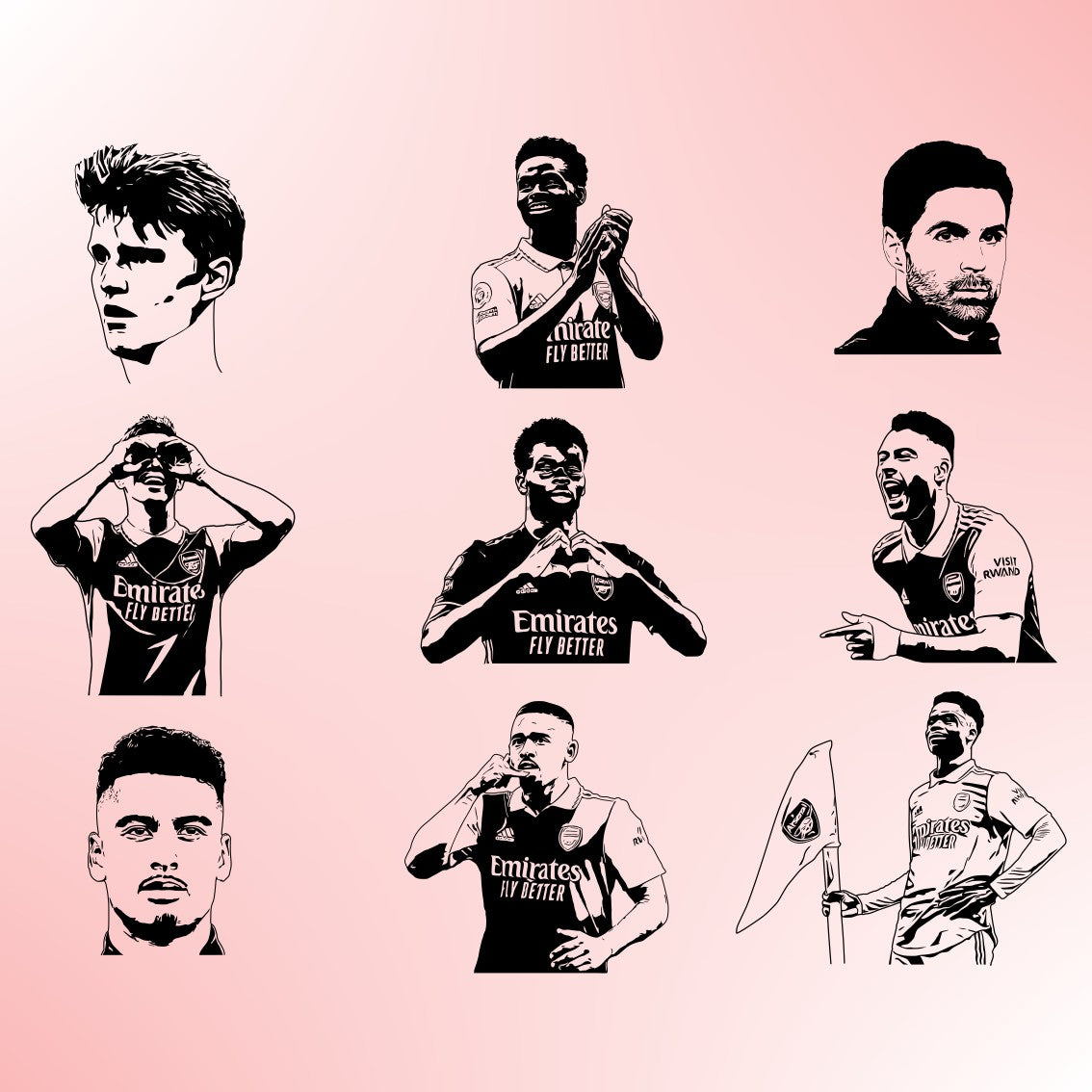 Arsenal FC Players Bundle Silhouette Vector Clipart Print files