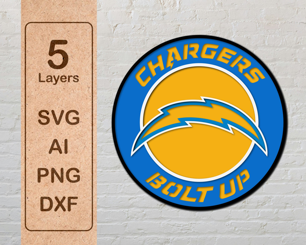 Los Angeles Chargers Bolt Up NFL Team Design Logo Multilayer Laser Cut files svg dxf ai png