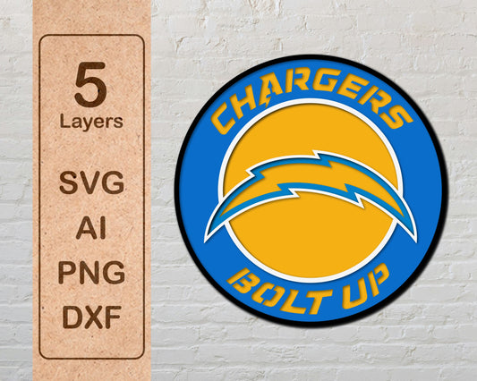Los Angeles Chargers Bolt Up NFL Team Design Logo Multilayer Laser Cut files svg dxf ai png
