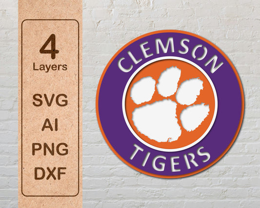 Clemson Tigers NCAA Football Team Design Logo Multilayer Laser Cut files svg dxf ai png