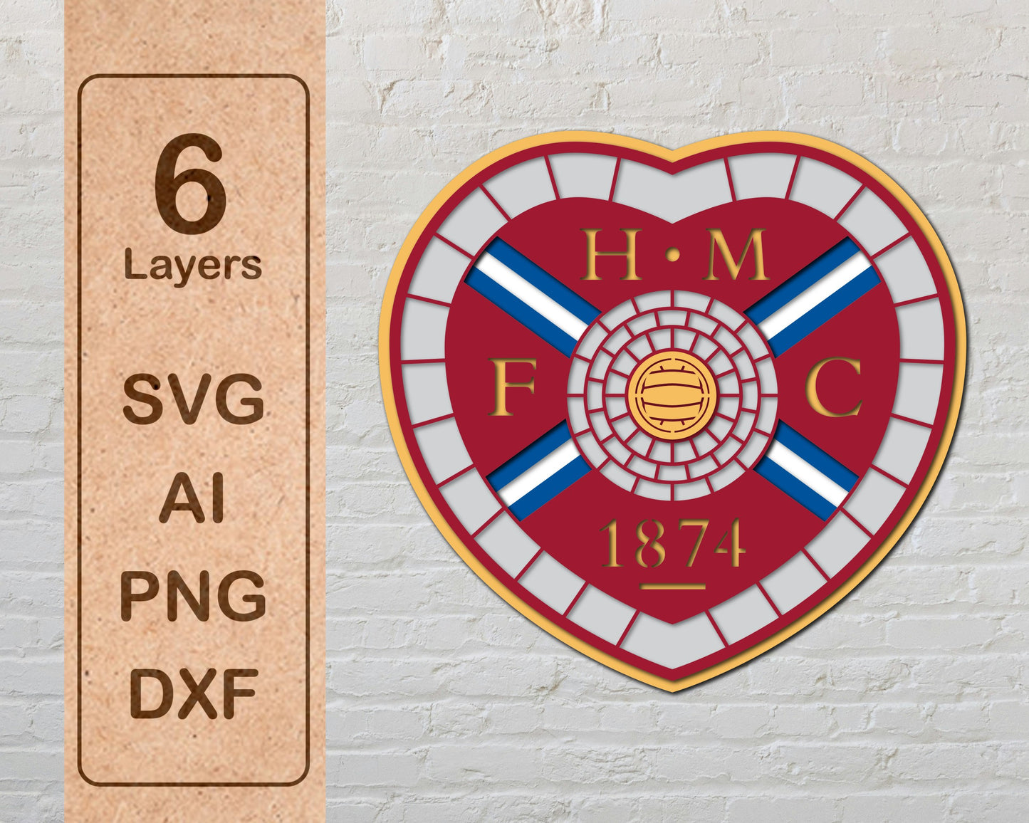 Heart of Midlothian FC football club logo Layered Laser Cut files svg dxf ai png