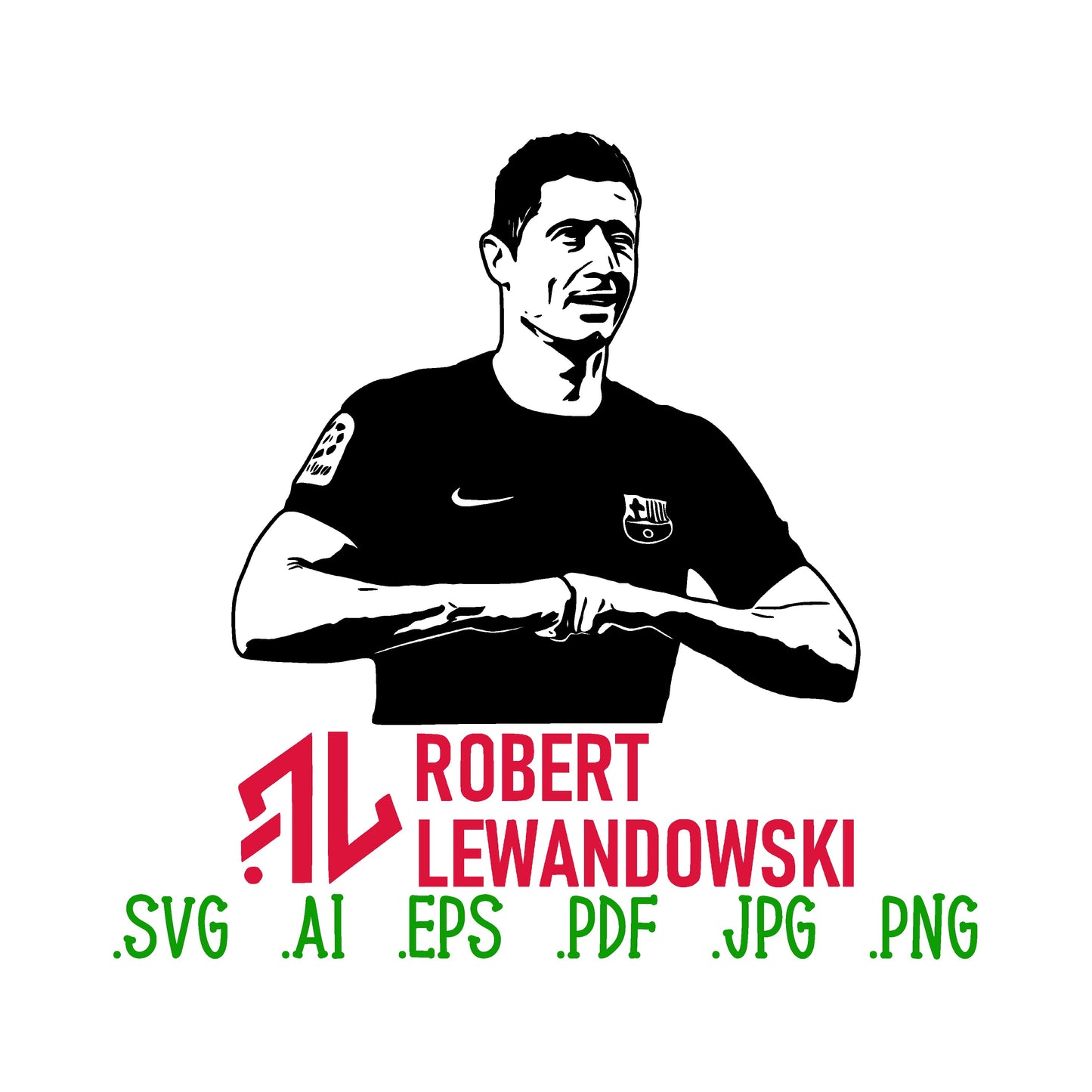 Robert Lewandowski Barcelona FC Silhouette Vector Clipart Print files