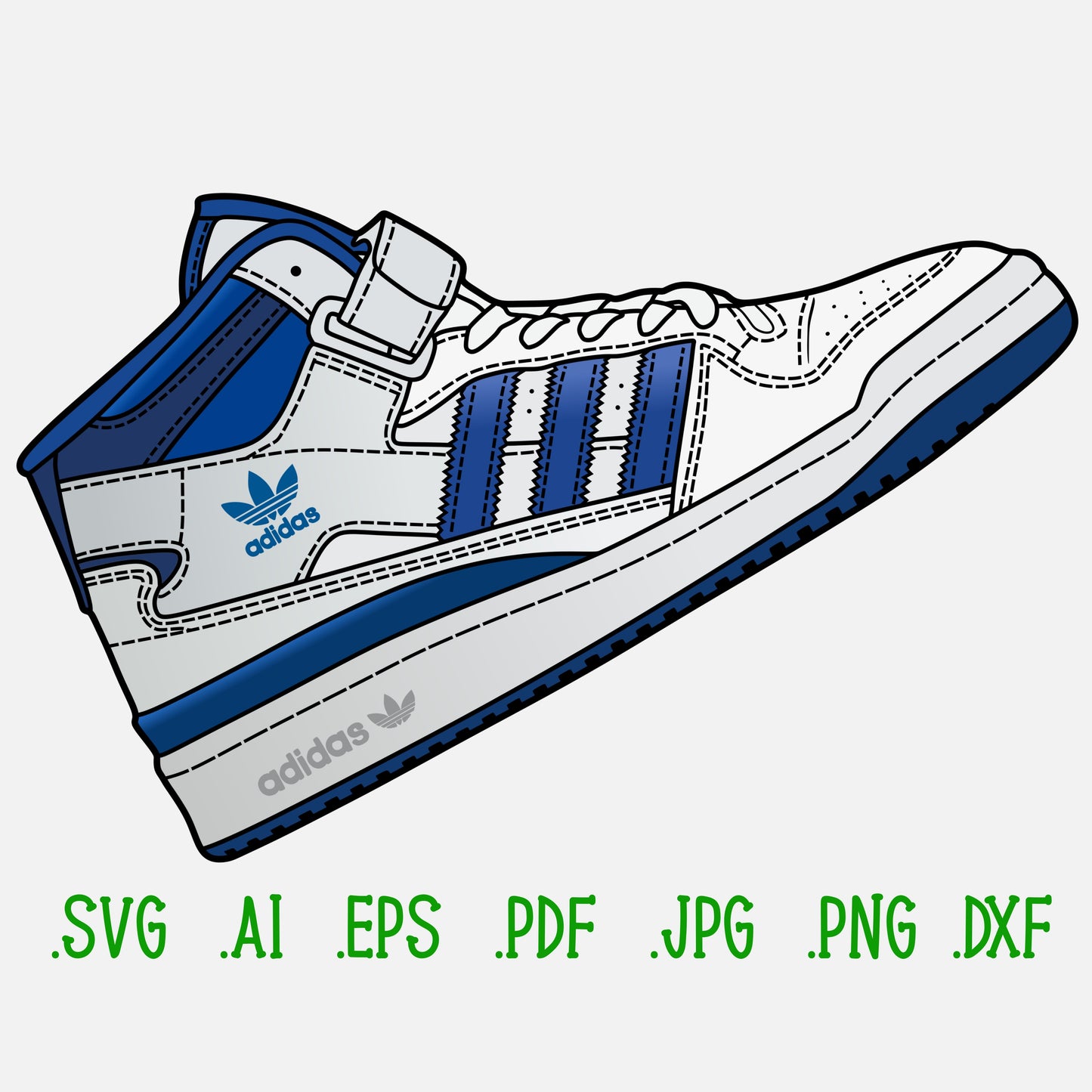 Adidas Forum Sneakers SVG. 4 variations (color, silhouette, outline, Black & White). SVG, DXF, EPS, AI, PDF, PNG, JPG files