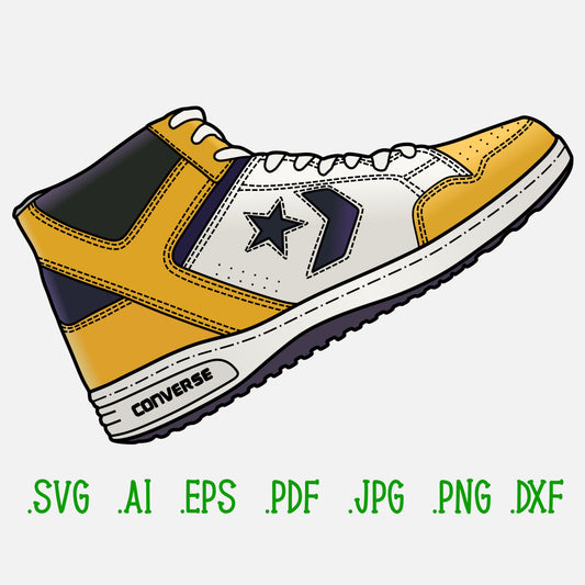 Converse Weapon Sneakers SVG. 4 variations (color, silhouette, outline, Black & White). SVG, DXF, EPS, AI, PDF, PNG, JPG files