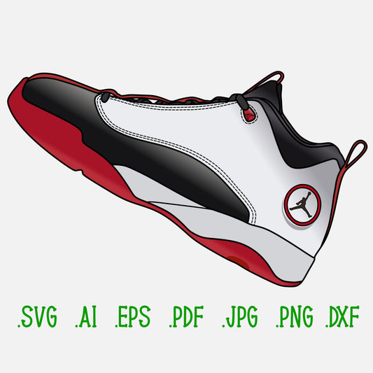 Air Jordan Jumpman Sneakers SVG. 4 variations (color, silhouette, outline, Black & White). SVG, DXF, EPS, AI, PDF, PNG, JPG files