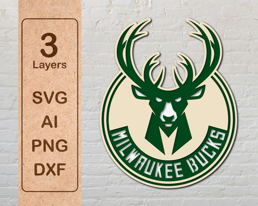 Milwaukee Bucks NBA Teams Design Logo Multi Layer Laser Cut files svg dxf ai png