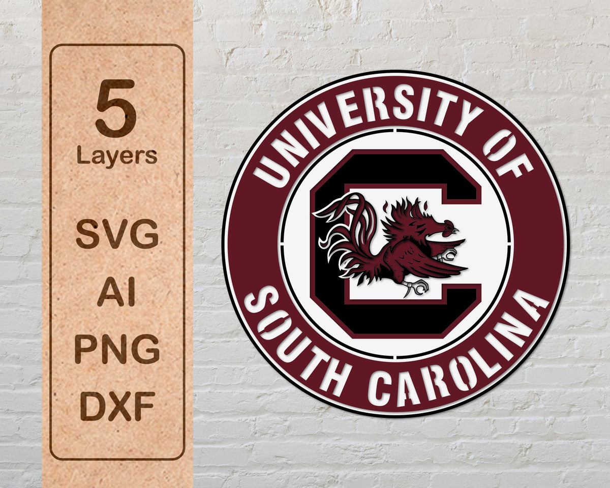 South Carolina Gamecocks NCAA Football Team Design Logo Multilayer Laser Cut files svg dxf ai png