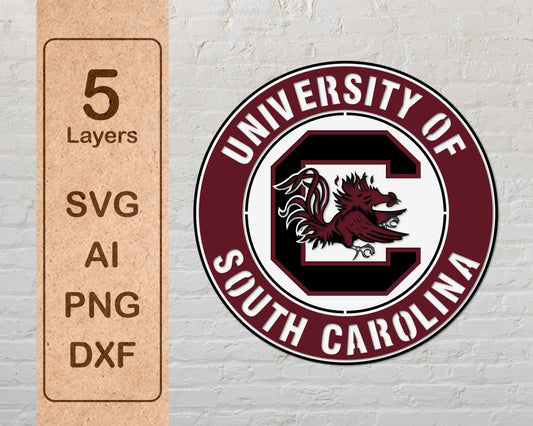 South Carolina Gamecocks NCAA Football Team Design Logo Multilayer Laser Cut files svg dxf ai png